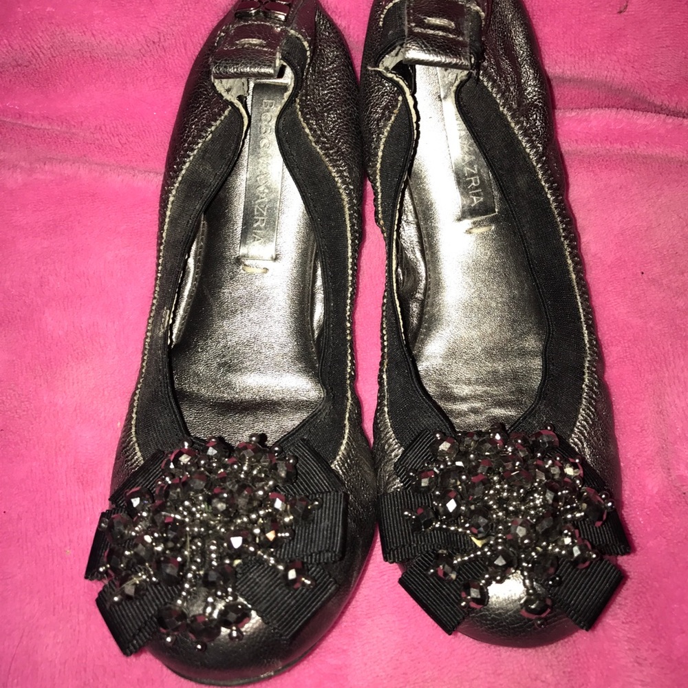 BCBG Max Azria Pewter flats with bling size 6.5